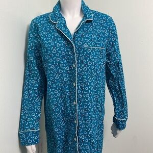 Lands End Nightshirt Nightgown Medium Teal Candy Cane Christmas Holiday Cotton